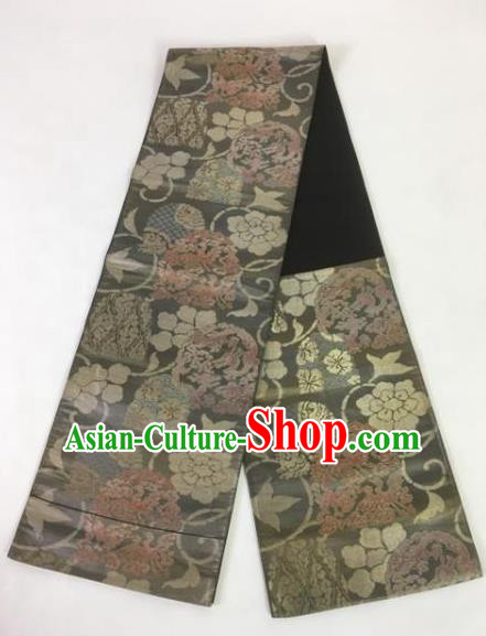 Japanese Traditional Brocade Embroidered Waistband Kimono Yukata Grey Belts for Women