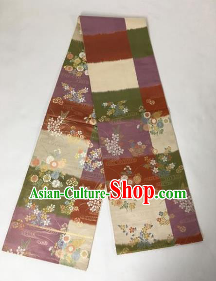 Japanese Traditional Brocade Embroidered Waistband Kimono Yukata Purple Belts for Women