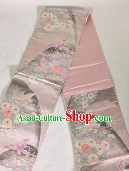 Japanese Traditional Brocade Embroidered Waistband Kimono Yukata Pink Belts for Women