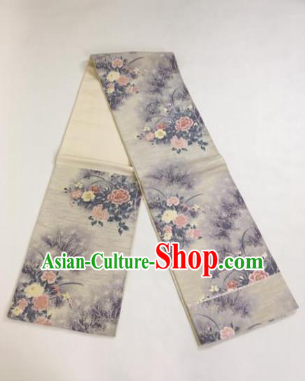 Japanese Traditional Kimono Yukata Dress Courtesan Ink Painting Flowers Brocade Belts Waistband for Women
