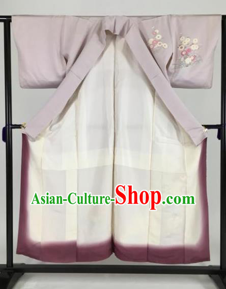 Japan Traditional Kimonos Palace Lilac Furisode Kimono Ancient Geisha Yukata Dress Formal Costume for Women