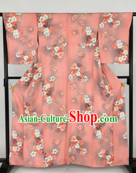 Japan Traditional Printing Flowers Kimonos Pink Furisode Kimono Ancient Yukata Dress Formal Costume for Women