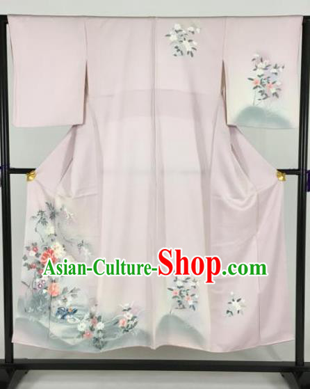 Ancient Japanese Pink Furisode Kimonos Traditional Female Yukata Dress Formal Costume for Women