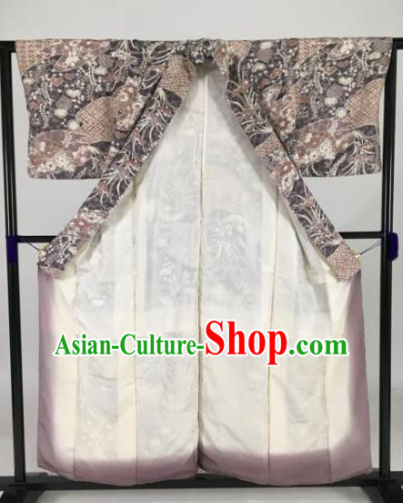 Japan Traditional Kimonos Printing Furisode Kimono Ancient Yukata Dress Formal Costume for Women