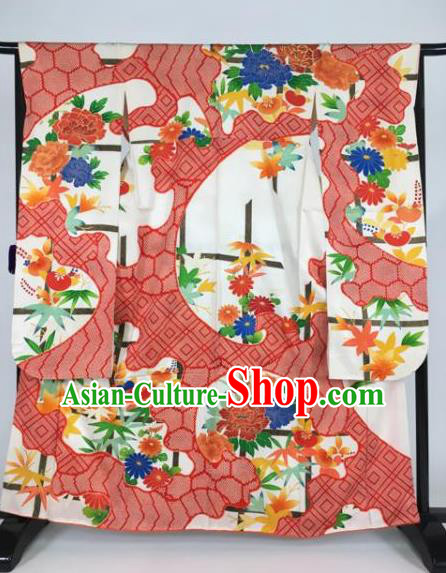 Japan Traditional Printing Kimonos Empress Palace Furisode Kimono Ancient Yukata Dress Formal Costume for Women