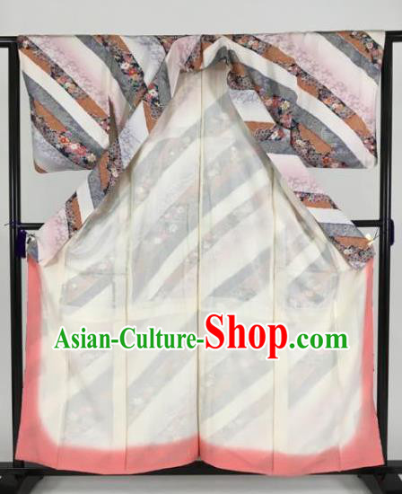 Japan Traditional Palace Pink Furisode Kimono Ancient Female Yukata Dress Formal Costume for Women