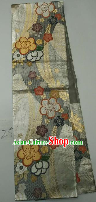 Japanese Traditional Wafuku Waistband Kimono Yukata Embroidered Grey Brocade Belts for Women