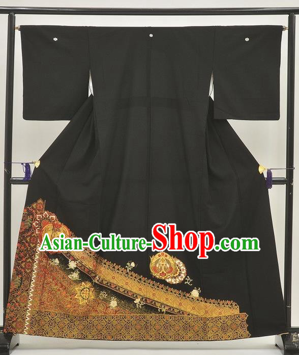 Japanese Samurai Garment Kimono Black Yukata Robe Traditional Wafuku Hakama Costume for Men