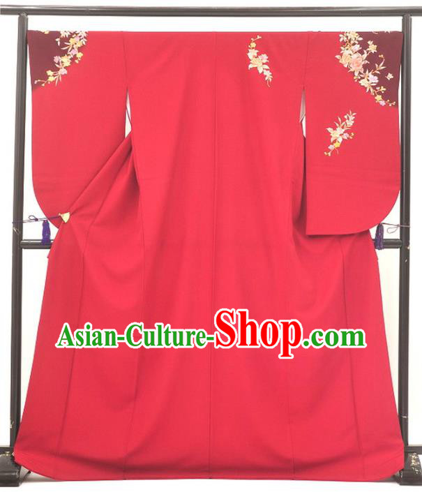 Ancient Japanese Geisha Garment Red Furisode Kimonos Traditional Yukata Dress Costume for Women