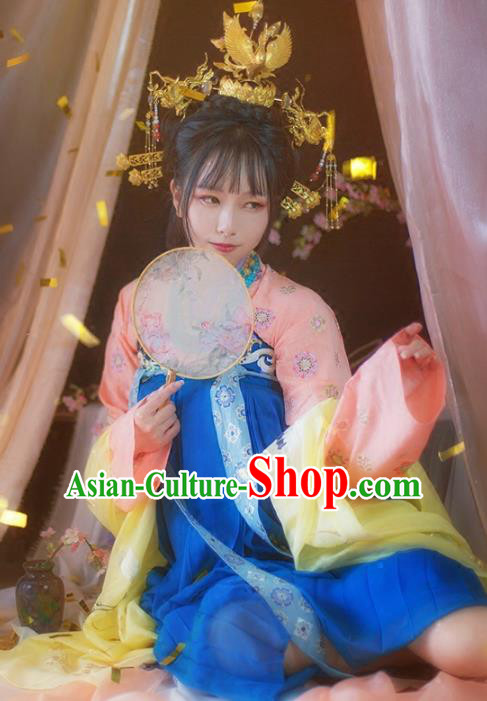 Ancient Chinese Tang Dynasty Royal Princess Costume Embroidered Hanfu Dress for Women