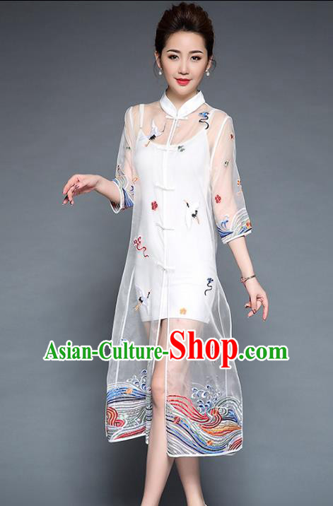 Chinese National Costume White Plated Buttons Coats Traditional Embroidered Cardigan for Women