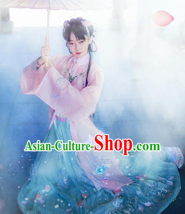 Chinese Ancient Ming Dynasty Palace Princess Embroidered Hanfu Dress Costume Complete Set for Women