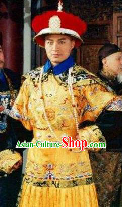 Chinese Traditional Historical Costume China Qing Dynasty Prince Regent Dorgon Embroidered Clothing