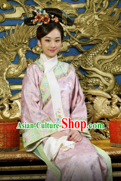 Chinese Ancient Kangxi Imperial Concubine Historical Replica Costume China Qing Dynasty Manchu Lady Embroidered Clothing