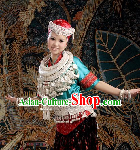 Traditional Chinese Miao Minority Nationality Dance Costume Hmong Female Folk Dance Dress for Women