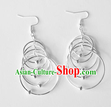 Traditional Chinese Miao Nationality Sliver Earrings Hmong Accessories Eardrop for Women
