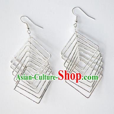 Traditional Chinese Miao Nationality Earrings Hmong Accessories Sliver Eardrop for Women