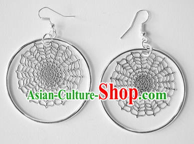 Traditional Chinese Miao Nationality Snowflake Earrings Hmong Accessories Sliver Eardrop for Women