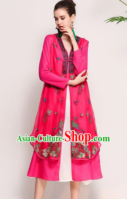 Chinese National Costume Tang Suit Pink Dust Coats Traditional Embroidered Coat for Women