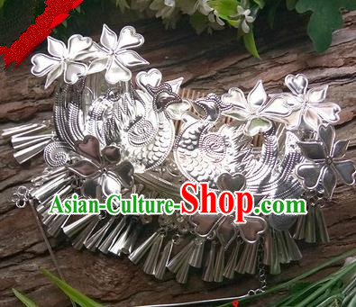 Traditional Chinese Miao Nationality Hair Accessories Tassel Sliver Hairpins Hmong Hair Comb Headwear for Women