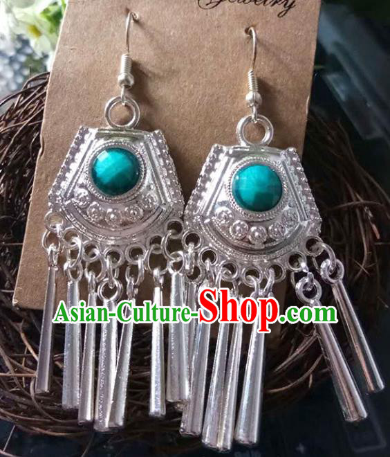 Traditional Chinese Miao Nationality Tassel Earrings Hmong Female Accessories Sliver Eardrop for Women