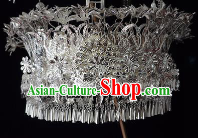 Traditional Chinese Miao Nationality Hair Accessories Headwear Hmong Miao Female Sliver Crown for Women
