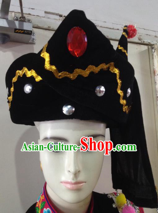 Traditional Chinese Zhuang Nationality Hair Accessories Hats Yi Ethnic Minority Headwear for Men