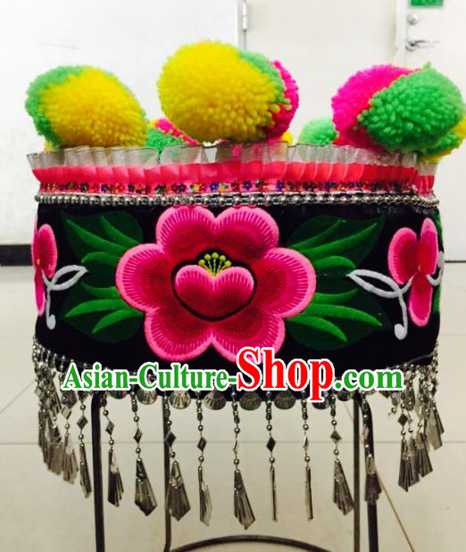 Traditional Chinese Bai Nationality Hair Accessories Embroidered Hats Yi Ethnic Minority Headwear for Women