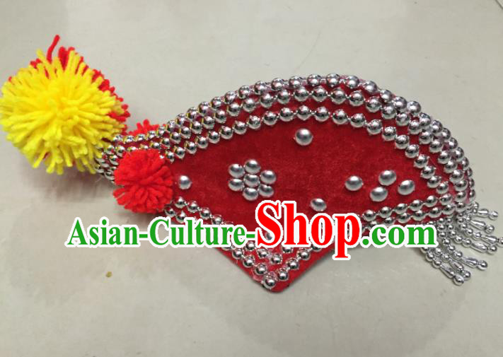 Traditional Chinese Bai Nationality Hair Accessories Red Cockscomb Hats Yi Ethnic Minority Headwear for Women