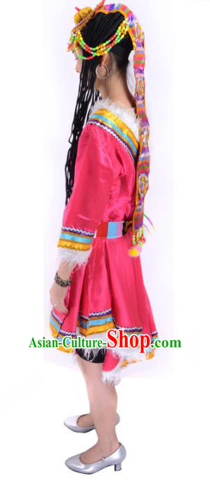 Traditional Chinese Zang Nationality Red Costume China Tibetan Ethnic Minority Dress for Women