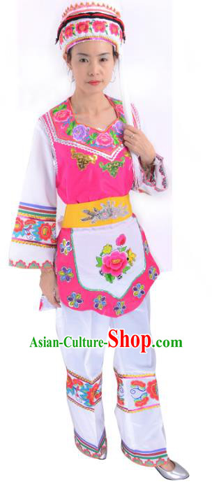 Traditional Chinese Bai Nationality Dance Costume, Female Folk Dance Ethnic Minority Embroidery Clothing for Women