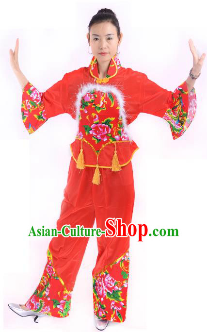 Traditional Chinese Classical Dance Yangge Fan Dance Costume, Folk Dance Drum Dance Red Uniform Yangko Costume for Women