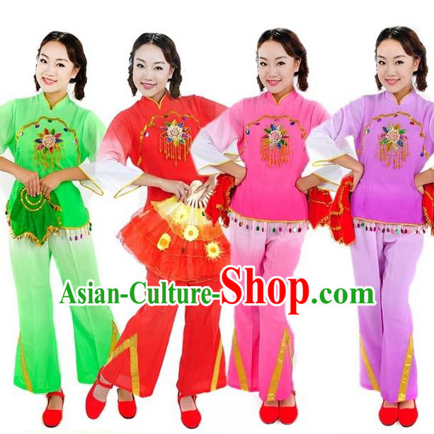 Traditional Chinese Yangge Fan Dance Costume, China Folk Dance Uniform Yangko Clothing for Women