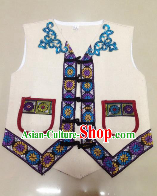 Traditional Chinese Yi Nationality Costume White Vest Ethnic Folk Dance Clothing for Kids