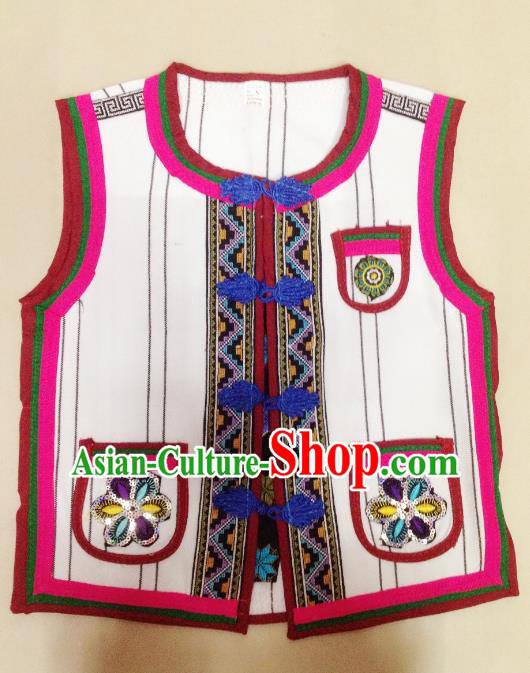 Traditional Chinese Yi Nationality Costume Embroidered Vest Ethnic Folk Dance Clothing for Kids