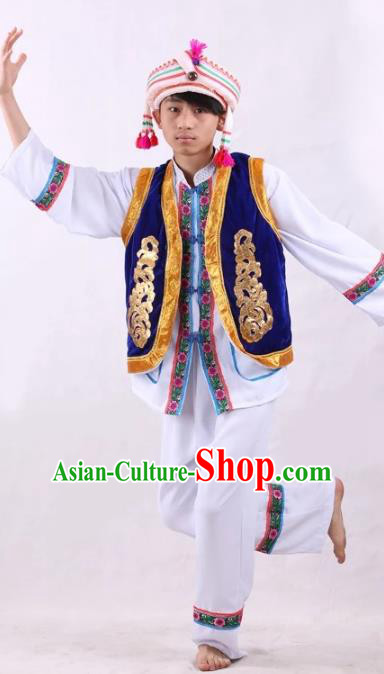 Traditional Chinese Bai Nationality Costume Embroidered Ethnic Folk Dance Clothing for Men