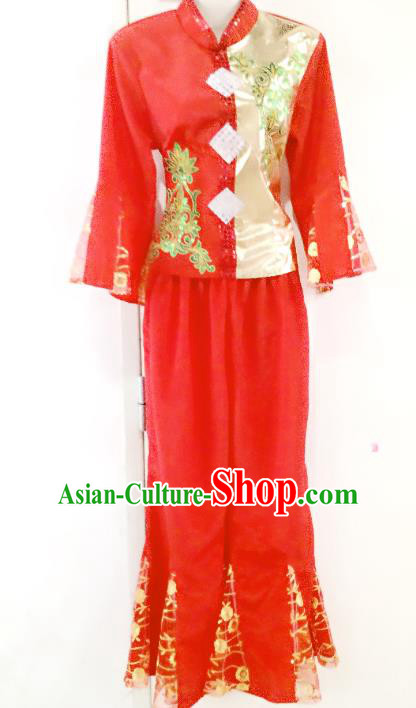 Traditional Chinese Yangge Fan Dancing Red Costume, Folk Dance Drum Dance Yangko Costume for Women