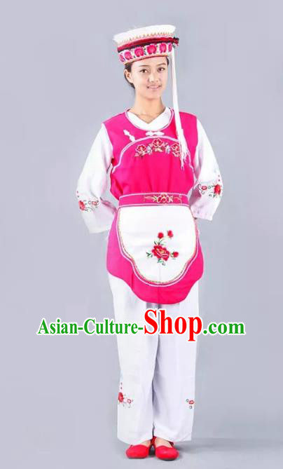 Traditional Chinese Bai Nationality Minority Dance Costume, Female Folk Dance Yi Ethnic Clothing for Women