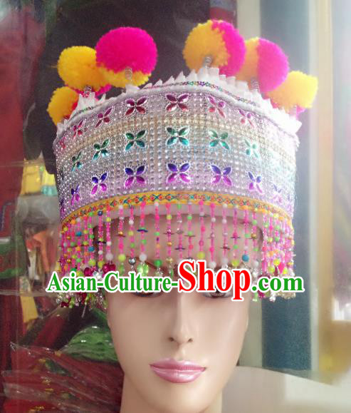 Traditional Chinese Yi Nationality Hair Accessories Ethnic Minority Tassel Hats Headwear for Women