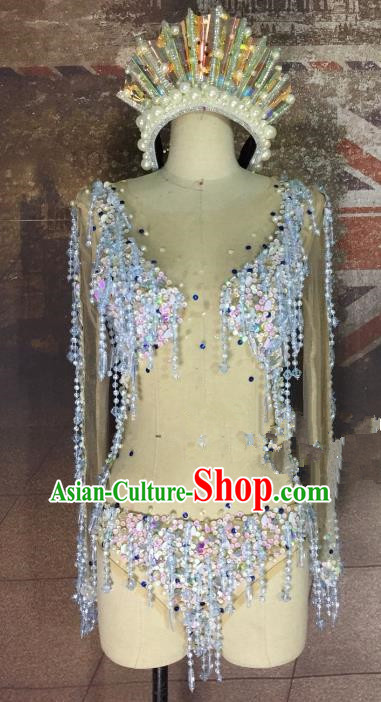 Model Dance Costumes Popular Catwalks Tassel Bikini Stage Drama Parade Costume and Headwear Complete Set