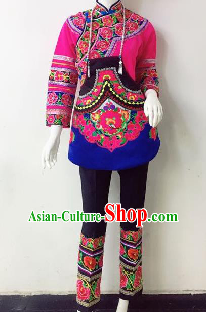 Traditional Chinese Miao Nationality Dance Clothing Hmong Ethnic Minority Costumes and Headwear