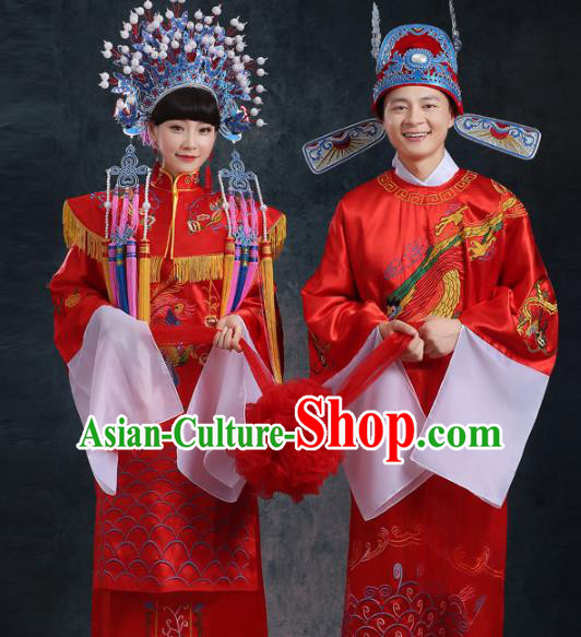 Traditional Chinese Beijing Opera Embroidered Costume Ancient Peking Opera Wedding Clothing and Headpiece Complete Set