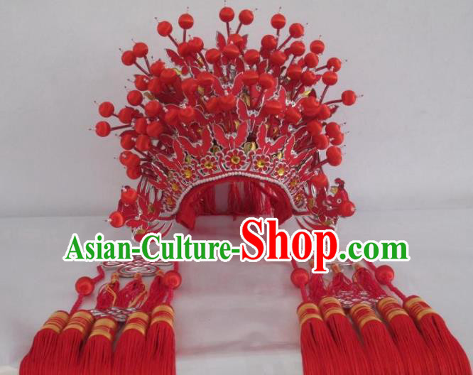 Traditional Chinese Beijing Opera Wedding Hair Accessories Bride Red Phoenix Coronet Ancient China Peking Opera Hats Headwear
