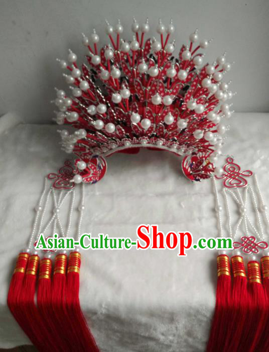 Traditional Chinese Beijing Opera Bride Red Phoenix Coronet Hair Accessories Female Headgear Peking Opera Actress Headwear