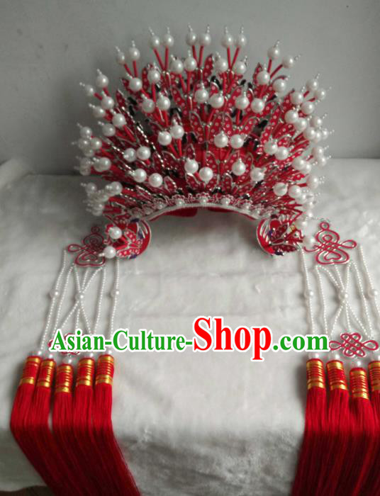 Traditional Chinese Beijing Opera Bride Red Phoenix Coronet Hair Accessories Female Headgear Peking Opera Actress Headwear