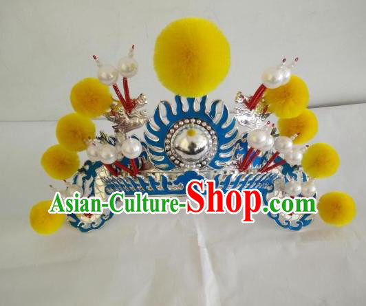 Traditional Chinese Beijing Opera Female Soldier Yellow Venonat Helmet Peking Opera Actress Headwear