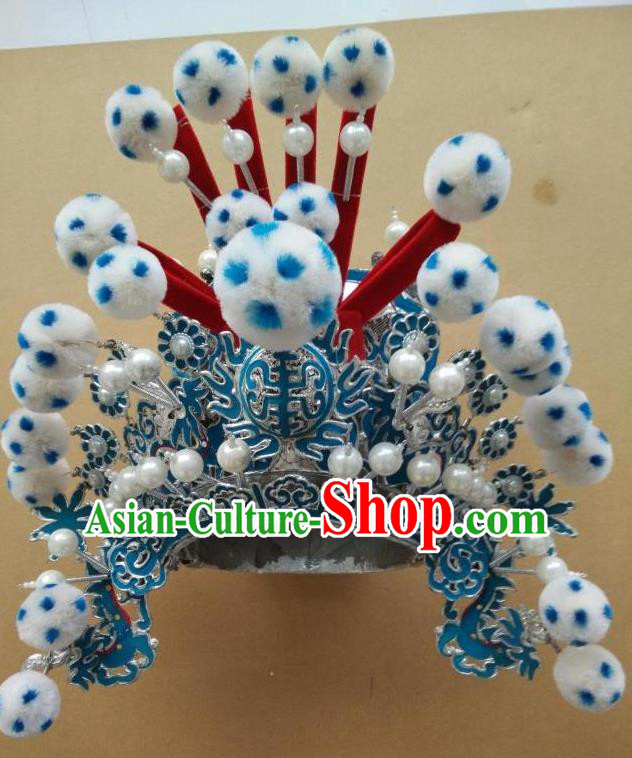 Traditional Chinese Beijing Opera Takefu White Venonat Hats Peking Opera Warrior Headwear