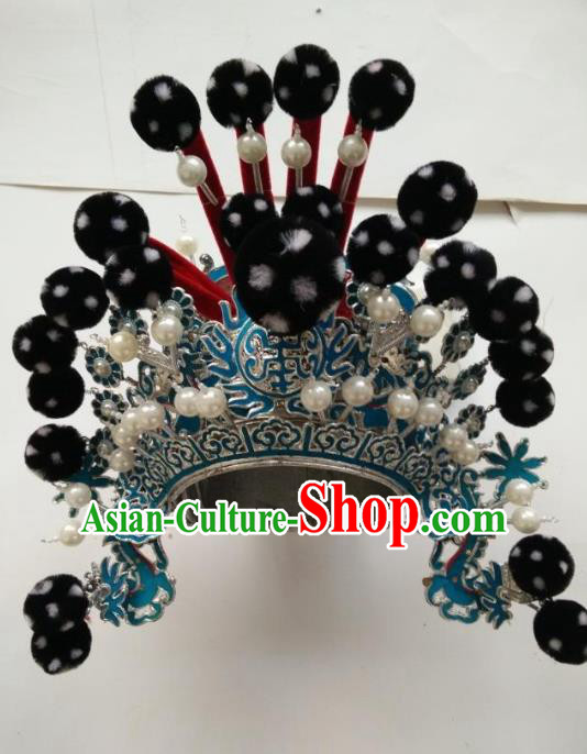 Traditional Chinese Beijing Opera Takefu Black Venonat Hats Peking Opera Warrior Headwear