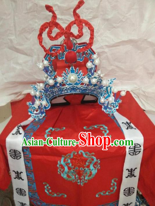 Traditional Chinese Beijing Opera General Red Hats Peking Opera Military Officer Headwear