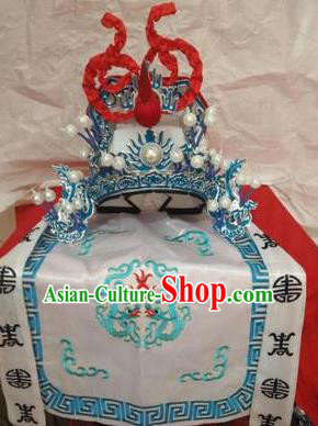 Traditional Chinese Beijing Opera General White Hats Peking Opera Military Officer Headwear